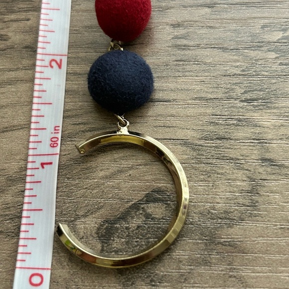 Statement Red & Navy Ball Drop Earrings with Open Gold Hoop Design - Picture 4 of 4